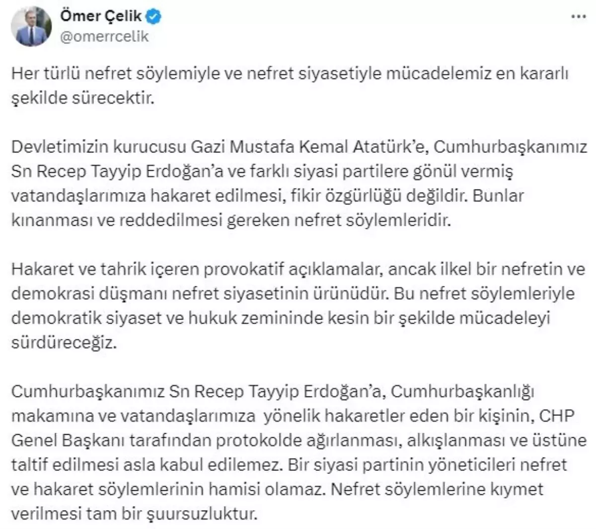 AK Parti Sözcüsü Çelik: CHP Genel Başkanı’nın Hakaret Eden Kişiyi Ağırlaması Kabul Edilemez